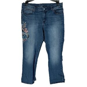 Jennifer Lopez Flowers Floral Embroidered Denim Capri Jeans Size 14